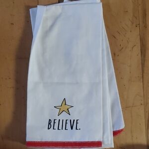 White Tea Towel with Star and Believe Text